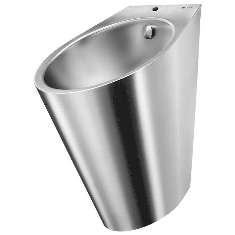 Delabie vegghengt rustfri urinal, modell FINO. Anslutning på topp.